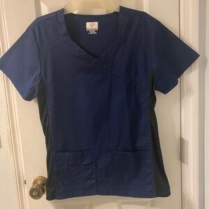 Navy Blue Scrub Top With Black Side Stretch